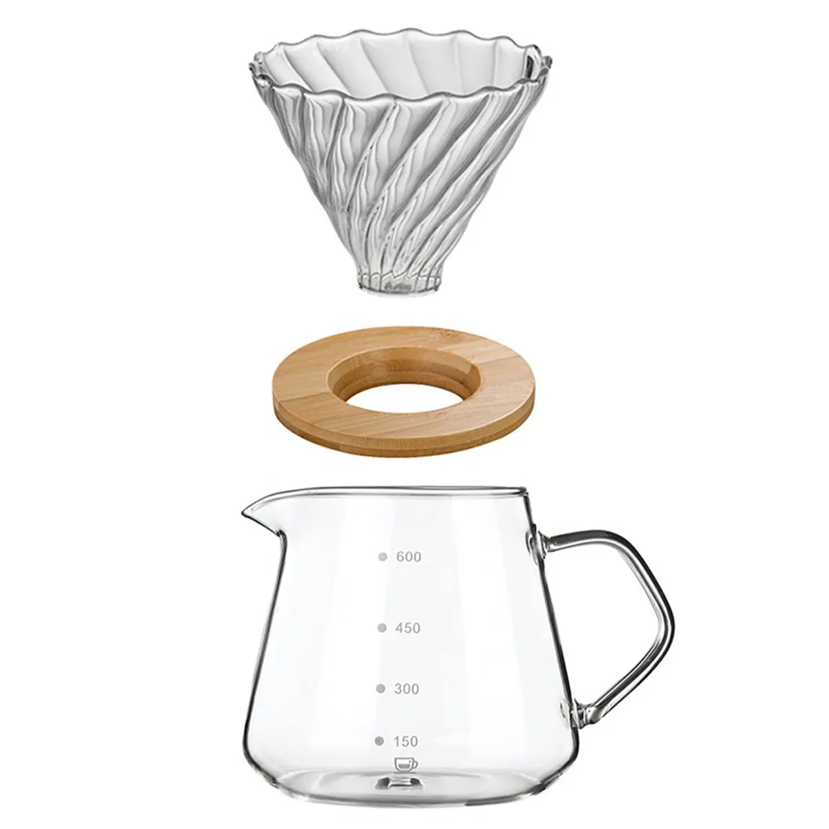 BHBL Coffee Filter Cup with Wood Stand 600ml Coffee Machine Hand Brew Coffee Pot Set Coffee Maker Cup Accessories