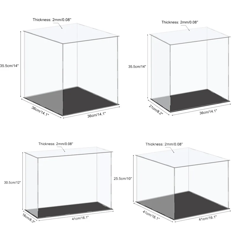 Vitrina de acrílico de varios tamaños, caja de almacenamiento de cubo transparente a prueba de polvo, escaparate para coleccionables, figuras de