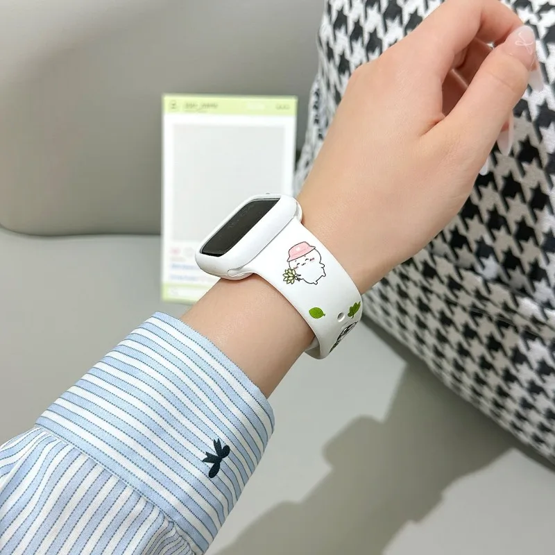 Hot Chiikawa Usagi Silicone Watch Band Grapefruit Leaf Print Cartoon Strap For Apple Watch Series 11 10 9 Replacement Wristband