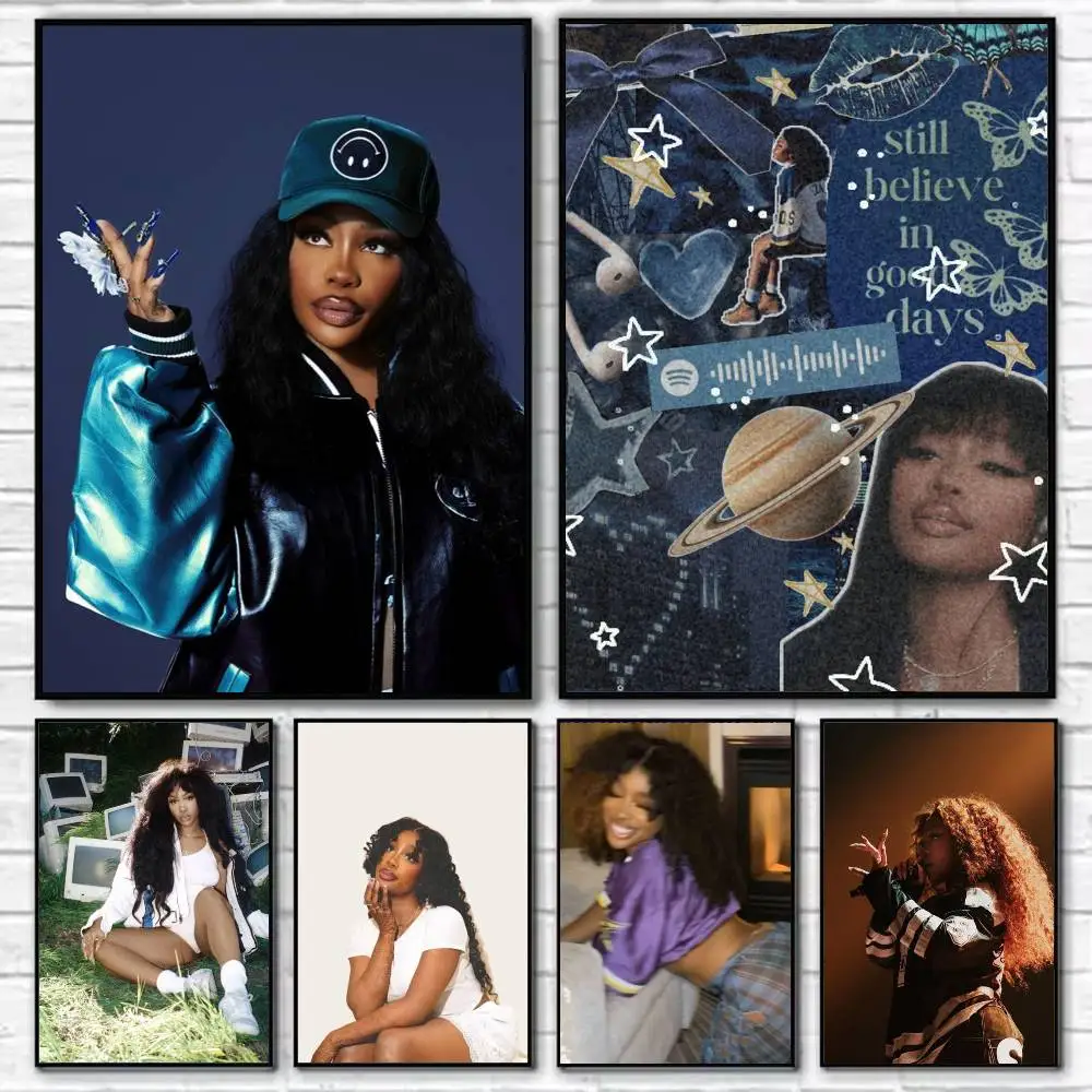 

S-SZA Ins-Style Singer Poster Self-adhesive Art Waterproof Paper Sticker Coffee House Bar Room Wall Decor