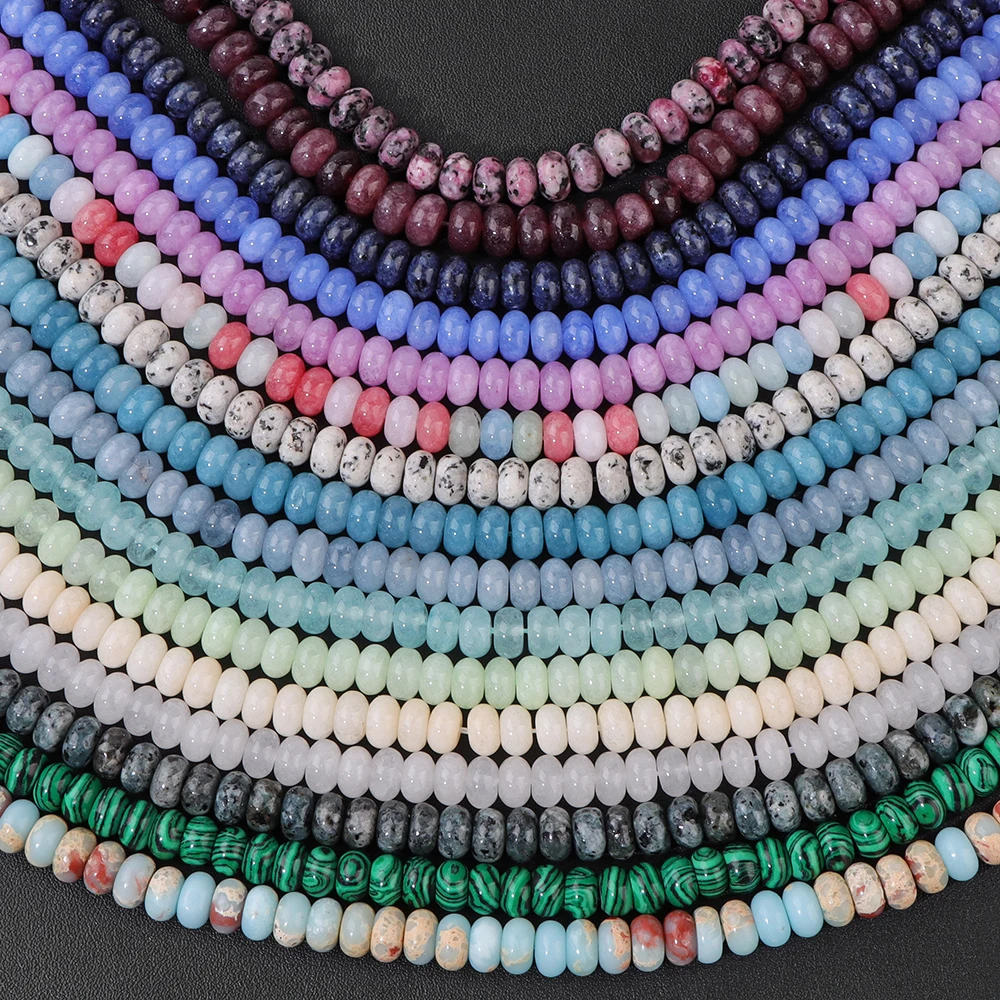 5x8mm Natural Stone Rondelle Quartz Beads Round Flat Abacus Chalcedony Jades Loose Spacer Beads for Jewelry Making DIY Bracelet