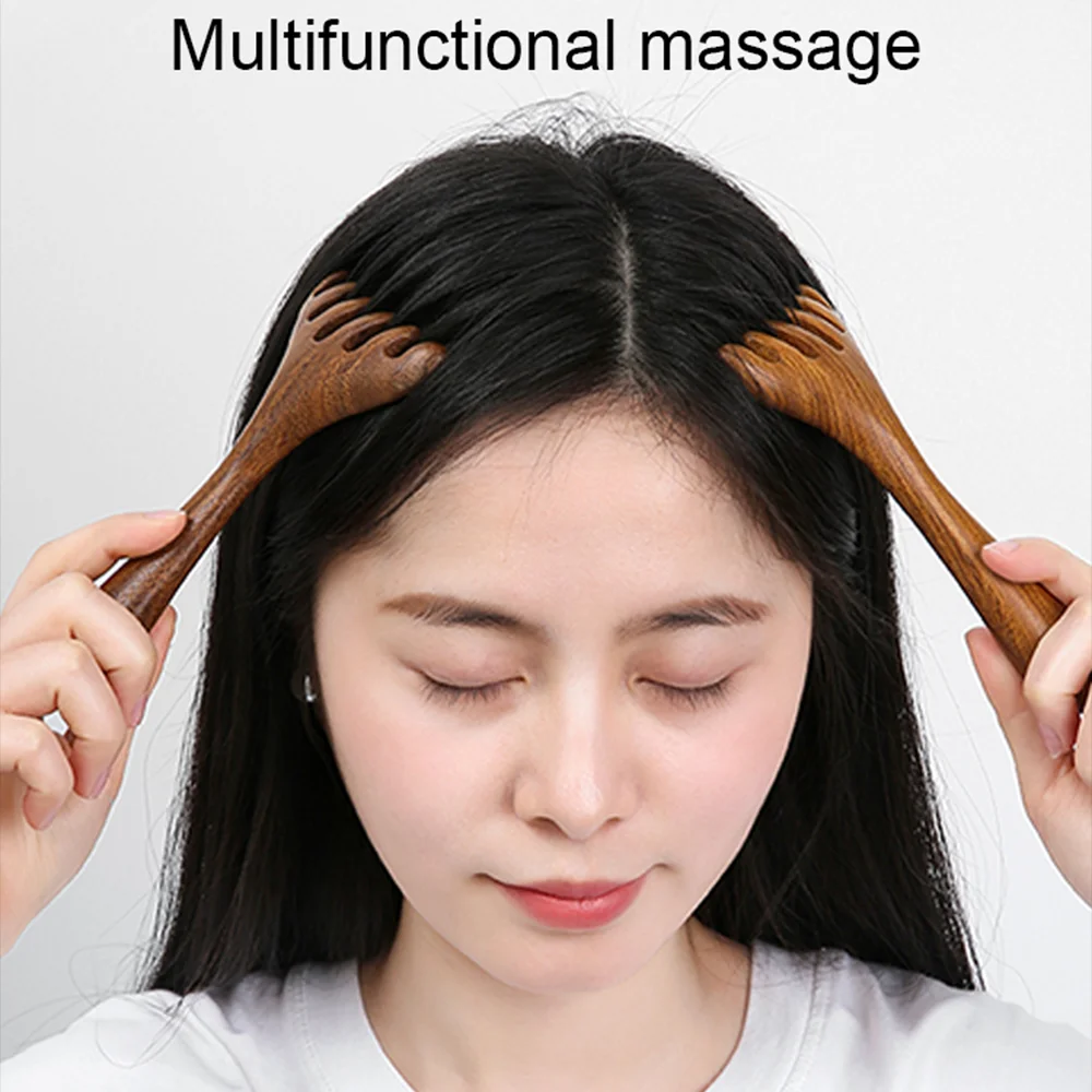 Natural Golden Sandalwood Five-Claw Scalp Massager Gua Sha Tool Back Scratcher Spa Handheld Meridian Massage Comb Hair Care