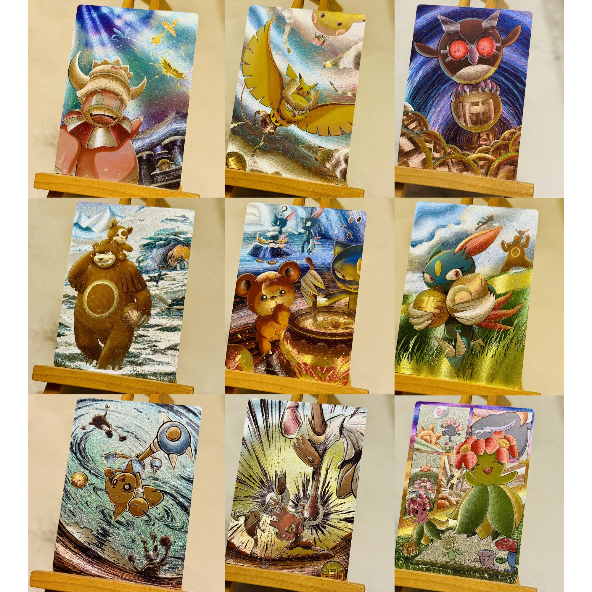 9 Pz/set Ptcg Hoothoot Noctowl Teddiursa Texture Flash Card Gioco Classico Anime Collezione di Carta Regalo Giocattolo