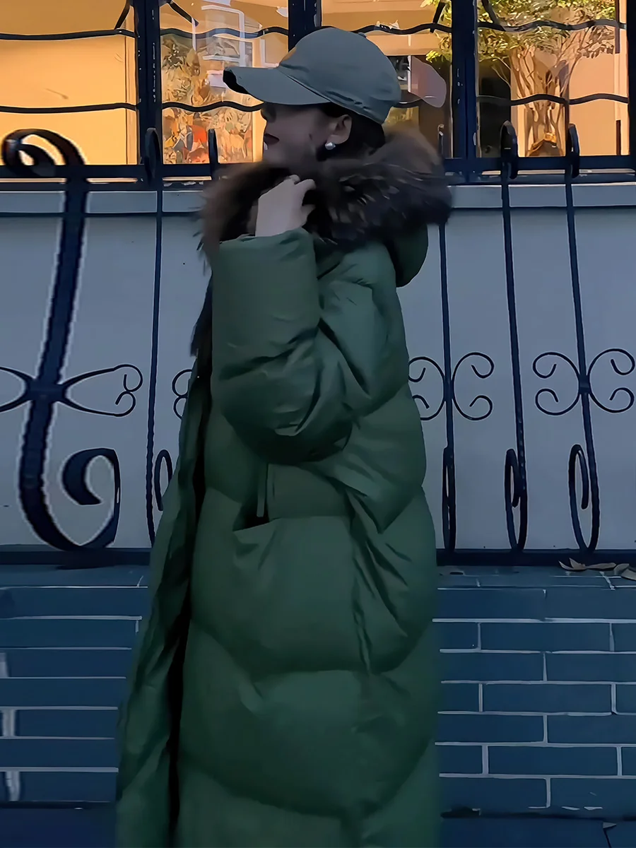 Jaet largo de plumas para mujer 2024 invierno nuevo Sle Commute Sle blanco Du abajo abrigo con cuello de piel moderno perezoso de gama alta F...