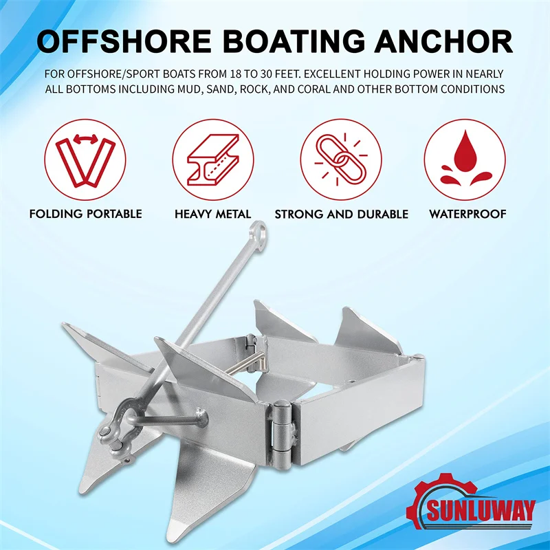 ANX 20 lBS Box Anchor, Box Anchor Fits Boats 18 to 30 Feet, Box-Style Offshore Boating Anchor, Galvanized Steel Folding Anchor