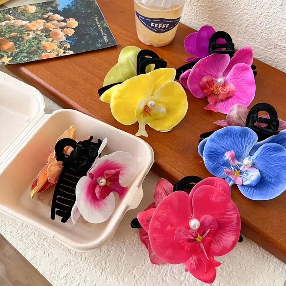 

Butterfly Orchid Flower Hair Claw Cloth Ponytail Clip Orchid Hair Clip Korean Style Headwear Grab Clip Large Shark Clip Beach