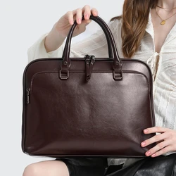 Burminsa-maletín Vintage de cuero de vaca genuino para mujer, bolsos de hombro para ordenador portátil de 13 y 14 pulgadas, tendencia de diseñador de oficina, 2024