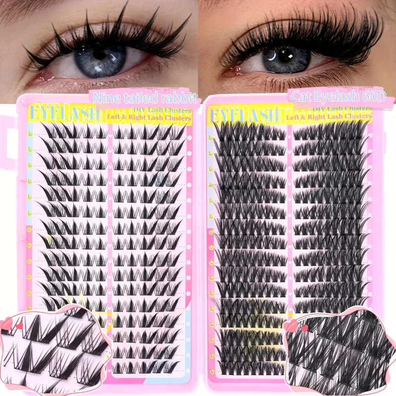 Katzenwimpern Manga Wet Wimpern-Verlängerungsset, Wimperncluster mit Bond- und Seal-Pinzettenbürste, individuelles Wimperncluster-Set