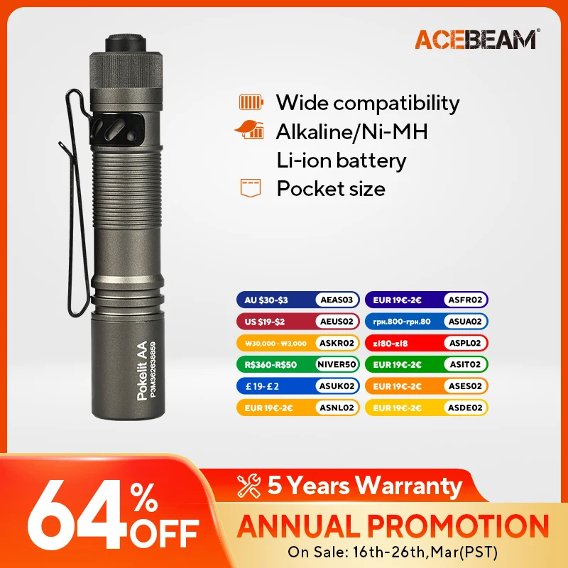 ACEBEAM Pokelit AA EDC Flashlight 1000 Lumens High CRI90 USB-C Rechargeable IP68 Small Pocket LED Flashlight for Everyday Carry