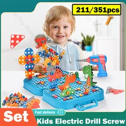 Kids Electric Drill Screw Nut Puzzles Toys Pretend Play Tool Disassembly Assembly Drill Puzzle Toys For Boy Children Gifts
