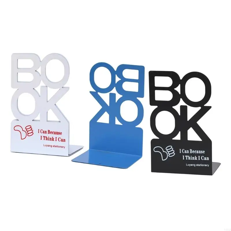 Y5LB Pack of 2 Heavy Duty Metal Bookends for Shelves Desk Hollowed Letter Bookends