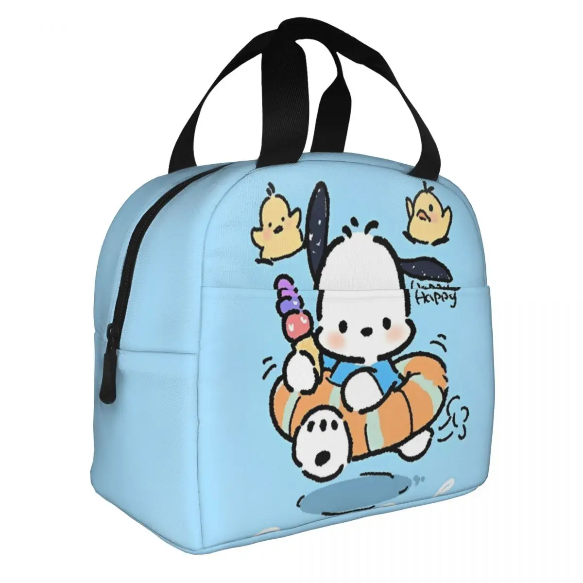 Happy Pochacco Swimming Insulated Lunch Bag High Capacity Reusable Cooler Bag Tote Lunch Box College Outdoor Food Handbags