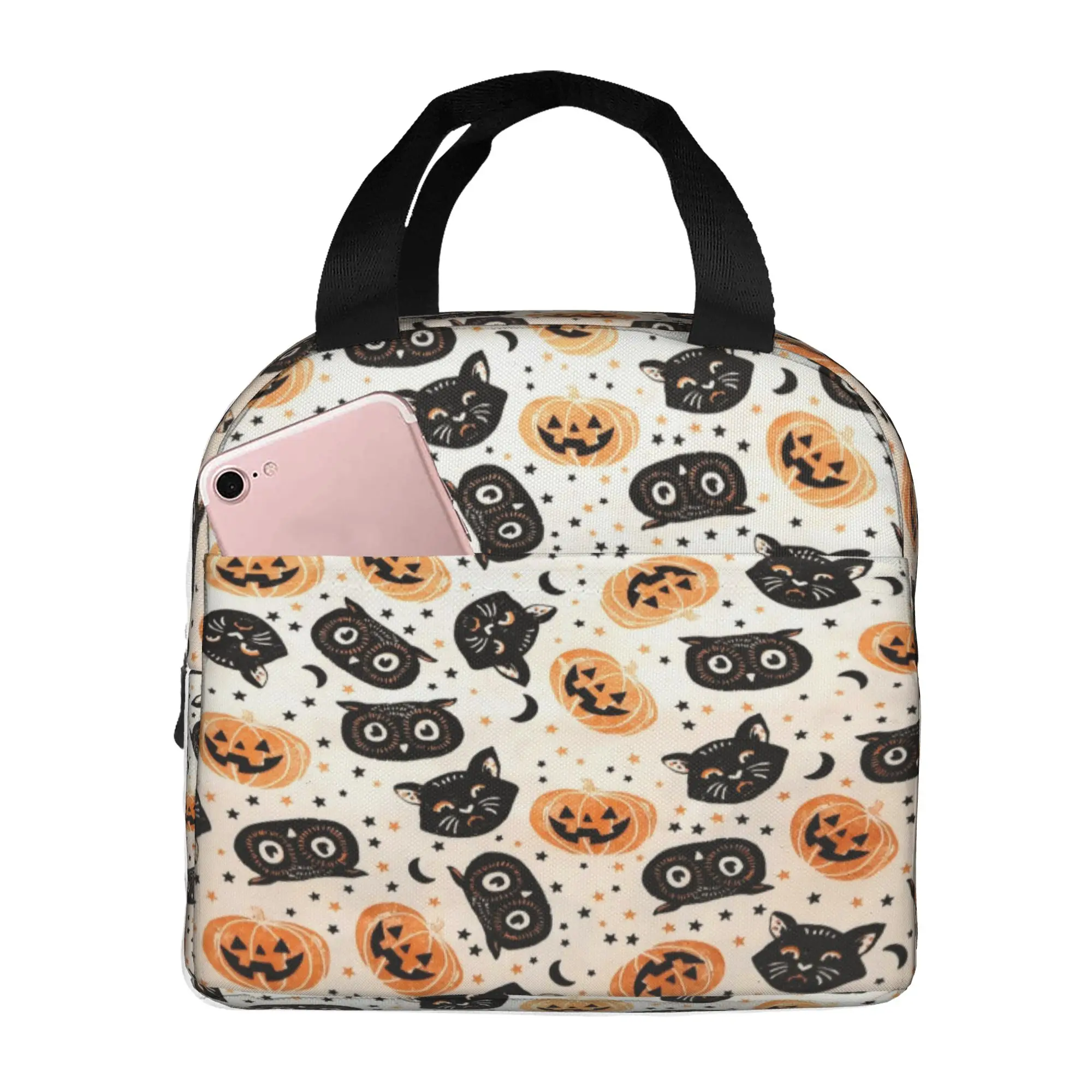 Halloween Pumpkin Owl Resuable Lunch Boxes for Women Multifunction  Cooler Thermal Food Insulated Lunch Bag Office Work