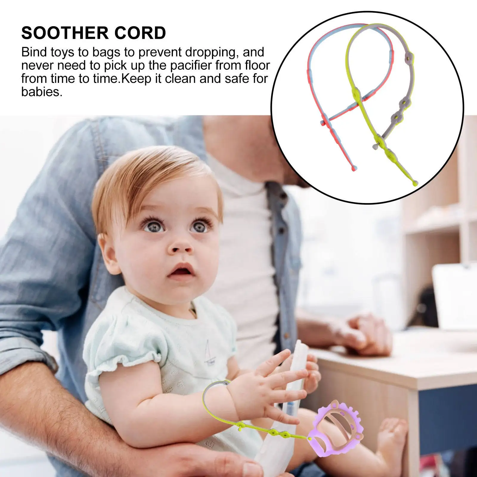 

Комплект из 2 силиконовых держателей для сосок-пустышек: безопасный, легкий, яркий, без BPA, с защитой от потери, для колясок и сумок