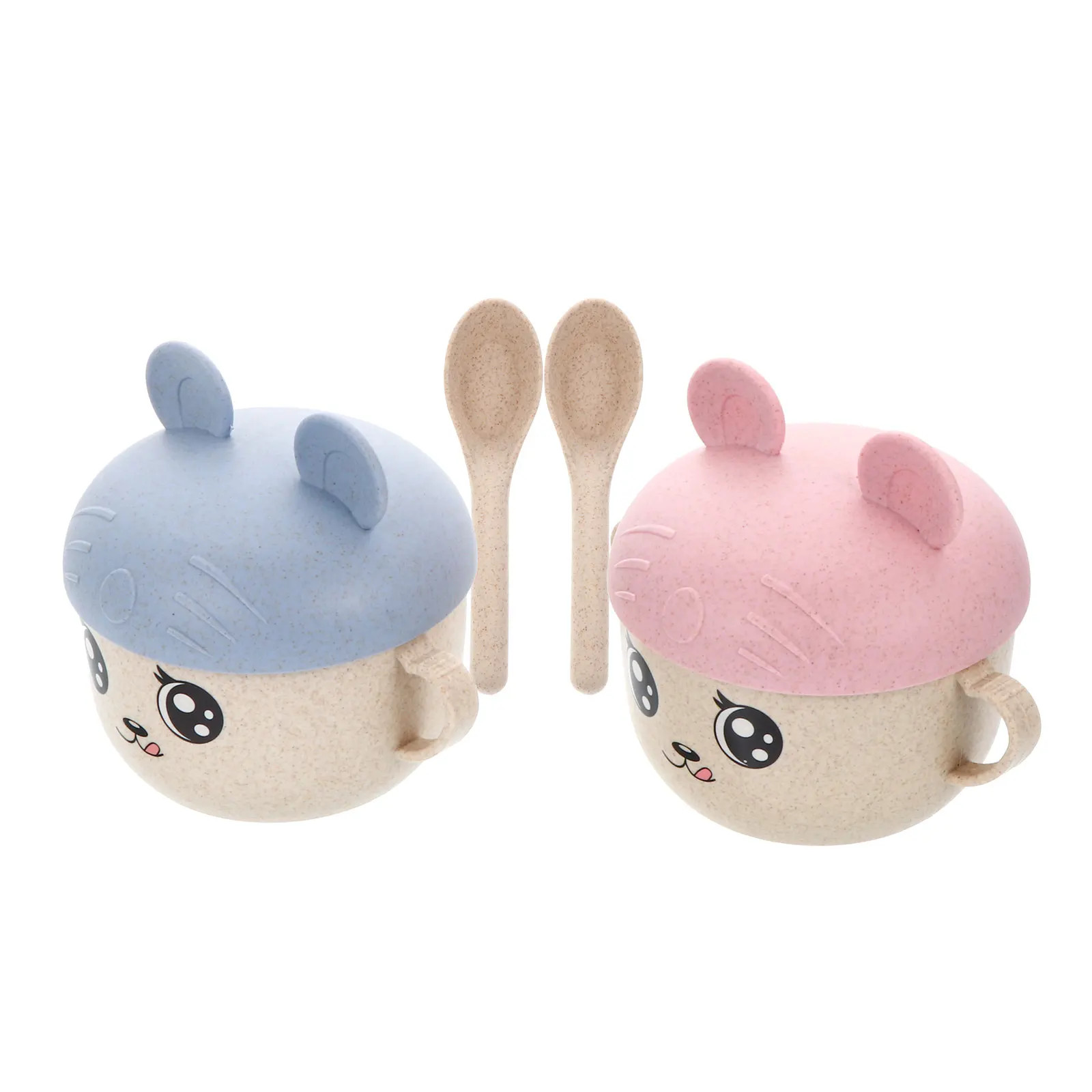 깨지지 않는 아기 그릇 2세트, 뚜껑과 스푼이 있는 유아용 그릇, 친환경 안전한 어린이용 밥/디저트/음식 그릇 세트 (부드러운 식감)