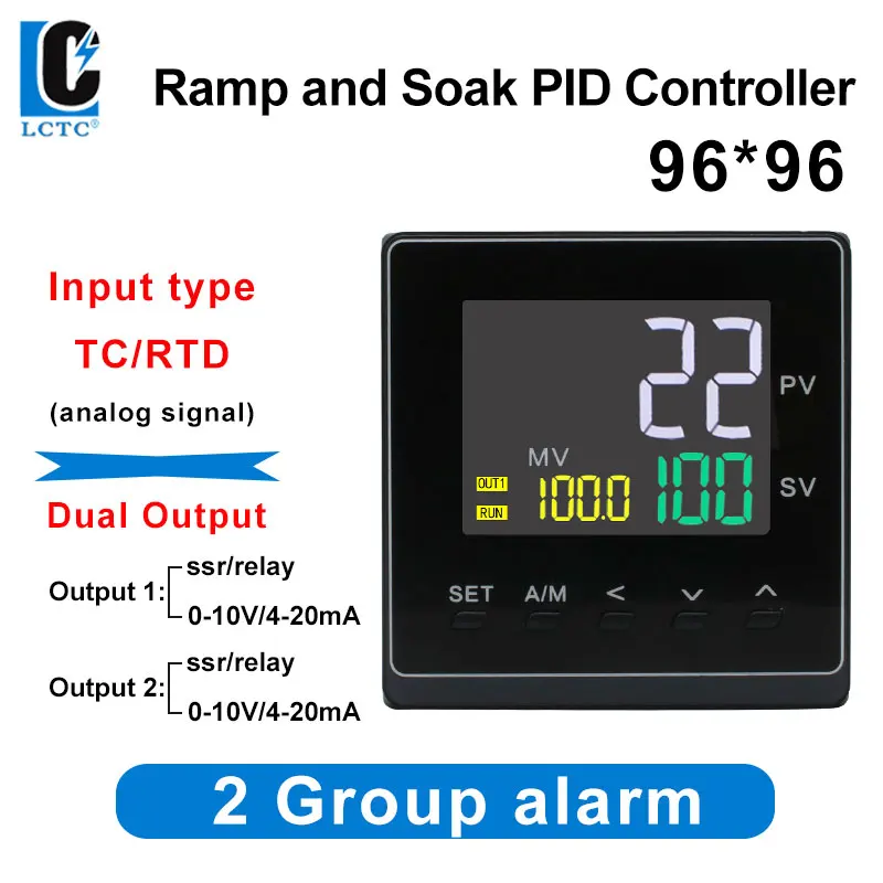 LCTC PID Temperature Controller RS485 Modbus 96x96 LED Panel TC/RTD Input Dual Output Ramp Soak Thermostat Controller PMA900