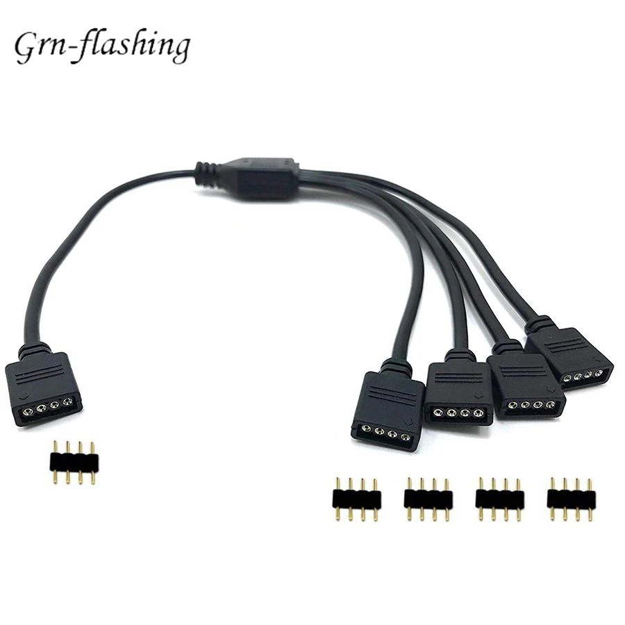 4 Pins RGB LED tape Connector 1 to 1 2 3 4 5 plug power Splitter Cable 4pin needle female Connector wire for RGB Led Strip Light