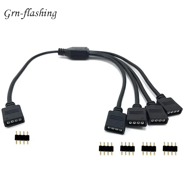 Conector de Fita LED RGB de 4 Pinos 1 para 1 2 3 4 5 Cabo Divisor de Alimentação Plug Conector Fêmea de Agulha de 4 Pinos para Fita de Luz LED RGB