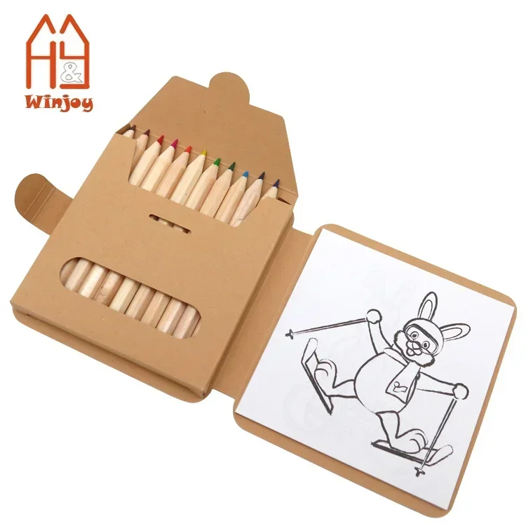 2026/Custom Kraft Paper Coloring Book Set With 12 Colored Pencils For Promotional Gift, Drawing Art Stationery Set With Logo Pri