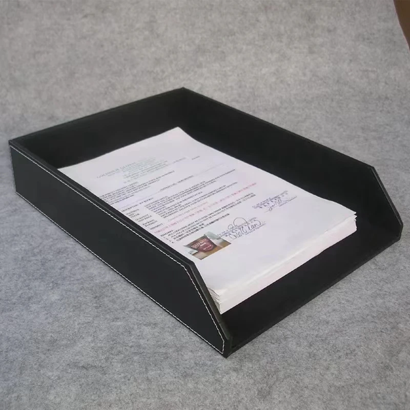 PU Leather Collection Letter Tray,Document Desk Stackable Office File