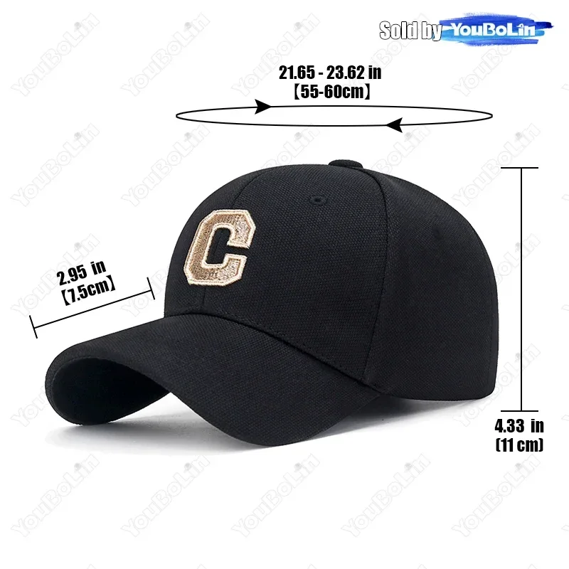 Pineapple cloth Hard-Top Gold-Thread Big C Embroidery Baseball Cap,Unisex Trendy Sun-Shading Peaked Caps, Trucker Hat,Dad HatS