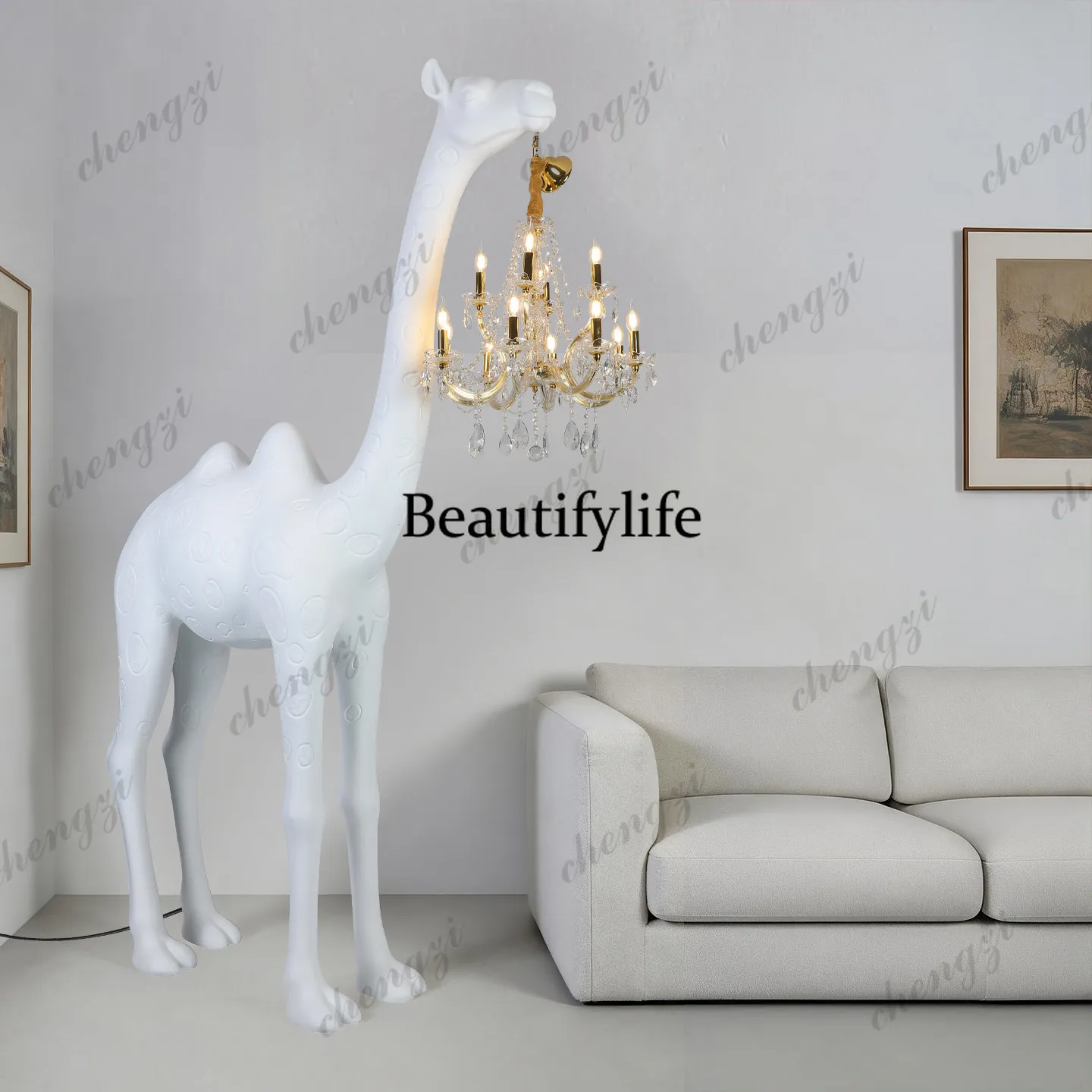 FRP Bimodal Camel Crystal Floor Lamp Light Luxury Sculpture Villa Entrance Hotel Model Room Ornament