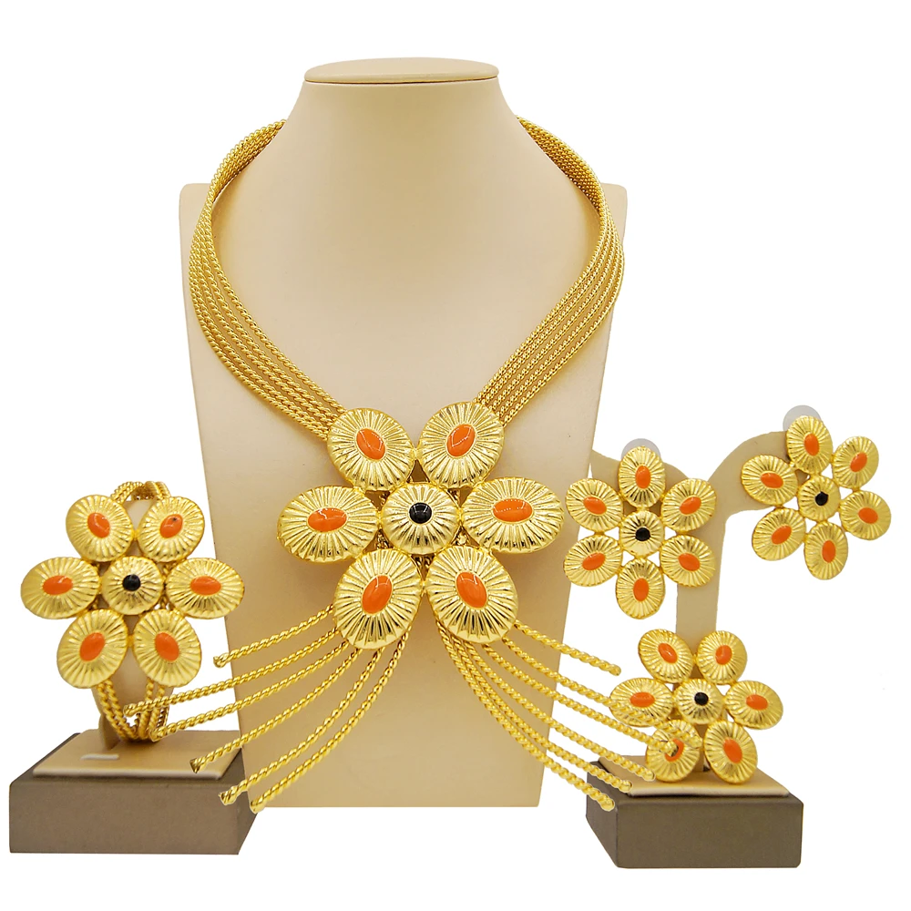 

Yulaili new fashion trend Jewelry 4-piece sweet classic flower design young temperament Nigerian Mother's Day necklace gift