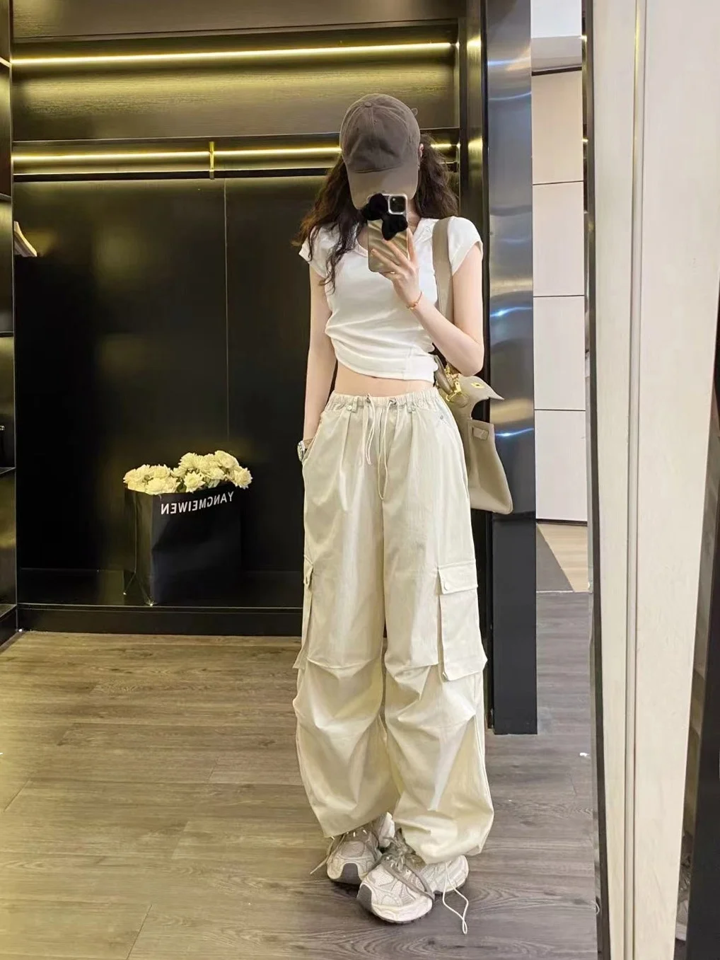 

Новые летние женские рабочие брюки с высокой талией, свободные, универсальные, прямые, длинные, повседневные, широкие штанины