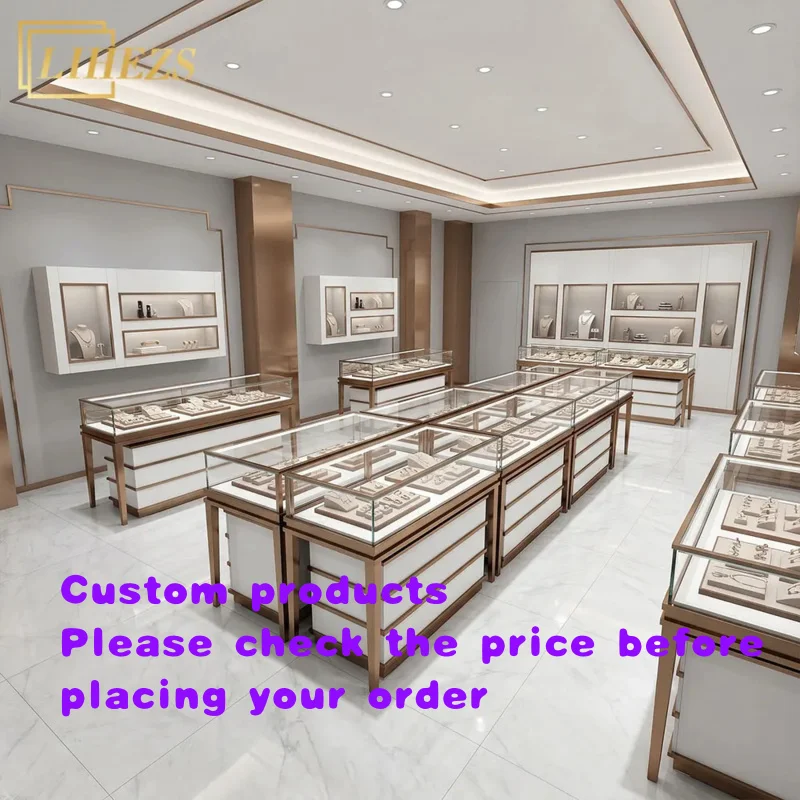 custom.Luxury Tempered Glass Glossy White Complete Jewelry Furniture Jewelry Glass Display Cabinet