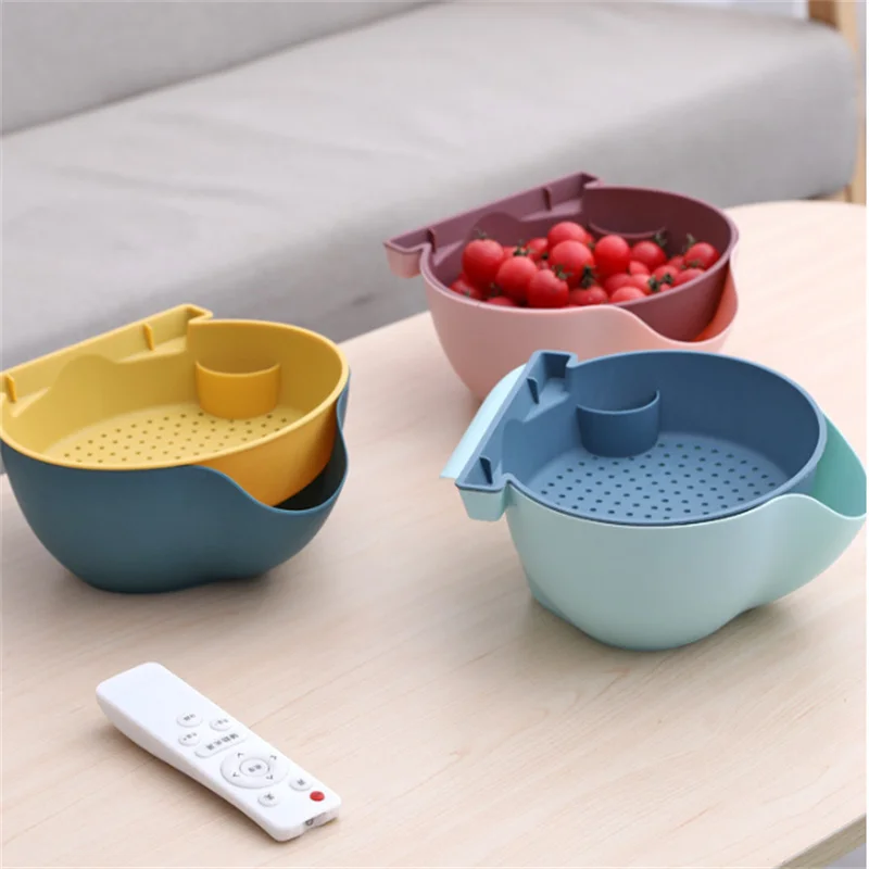 1PC Plastic Lazy Fruit And Vegetable Tray With Phone Holder Melon Seed Basin Fruit Basket Double-Layer Drip Fruit Tray