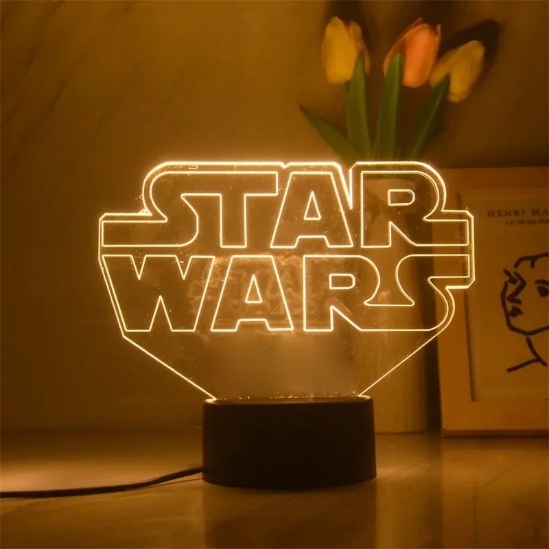 Figurki Anime Star Wars Lampa 3D LED Illusion Night Light Yoda Baby Lampara dla dzieci Dekoracja sypialni Lampka nocna Manga Lampa stołowa