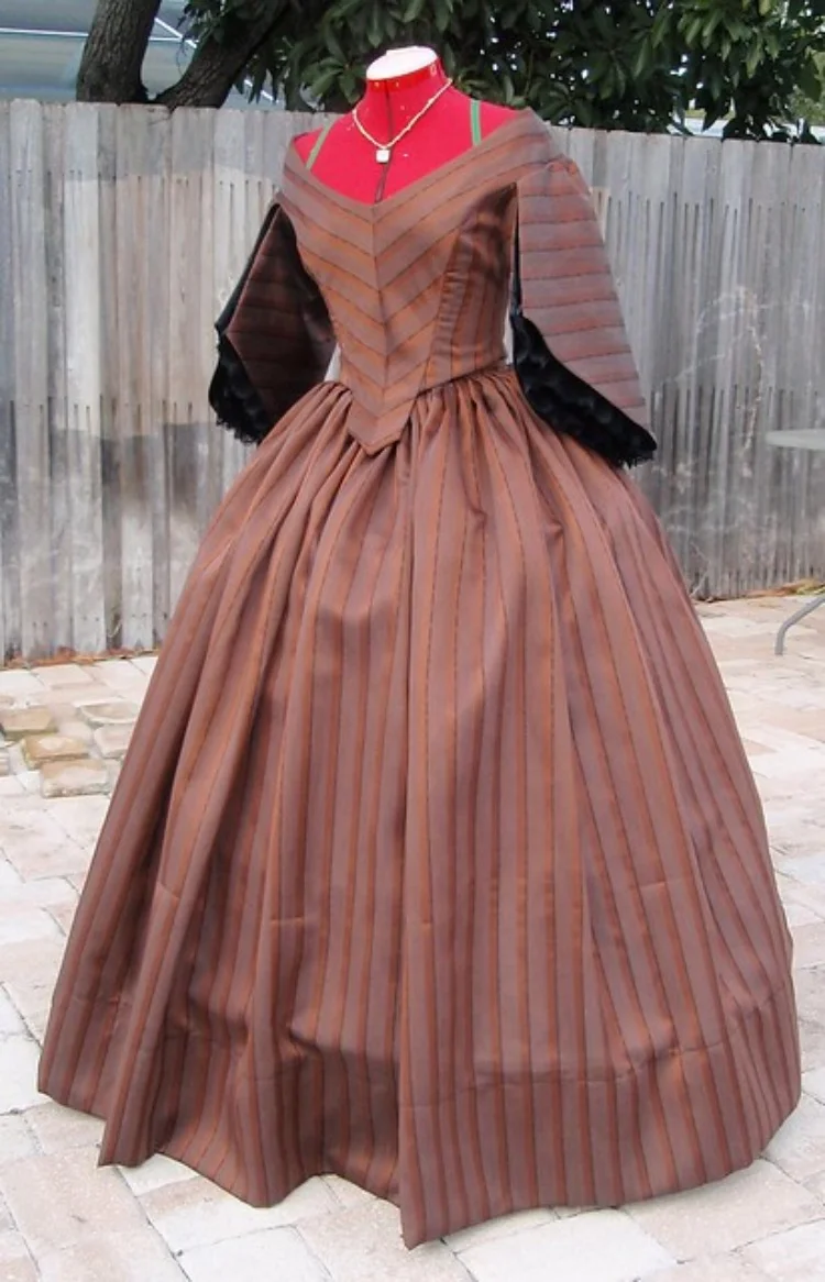 Women Gothic Steampunk Striped Evening Dress Medieval Victorian Colonial Civil War Southern Belle Ball Gown Theatre Costume