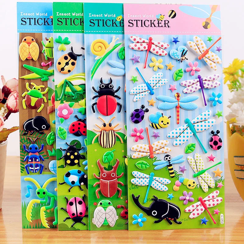 Beetles, dragonflies, small animals, bubble stickers, cartoon 3D sponge stickers, 3D puzzle rewards, sticky paper flashing