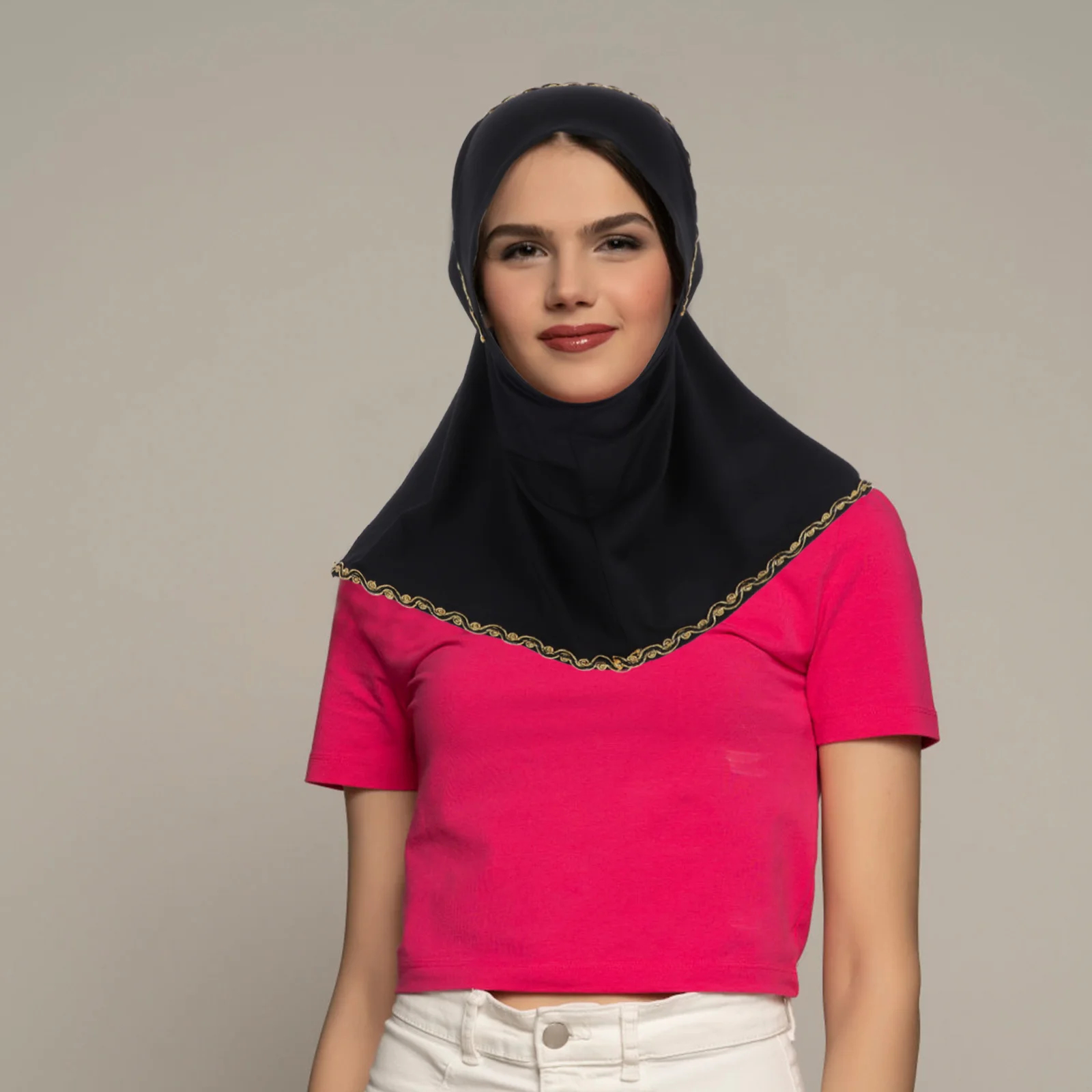 قبعة حجاب عمامة إسلامية غطاء سفلي بلون ذهبي مزخرف للذقن خفيفة الوزن قابلة للتنفس غطاء للرقبة وشاح رأس رياضي خارجي