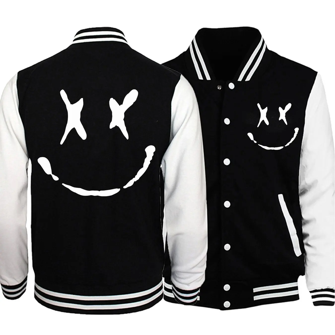 

Unisex College Baseball Jacket Round Neck Casual Sports Style Pocket Loose Fit