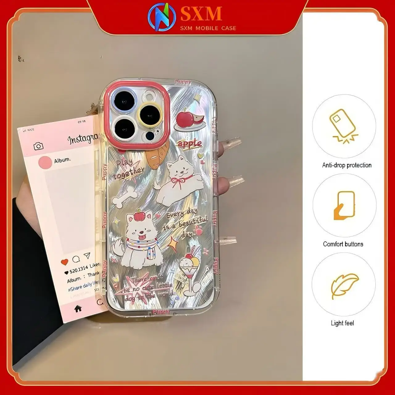 

Suitable for the new cute puppy round-edged feather yarn creative protective case for Apple mobile phones