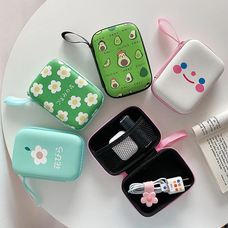 Cute Cartoon Fruit Flower Pattern Headphone Data Cable Storage Bags Charger Power Bank Rectangular Box Zipper Bag Pouch