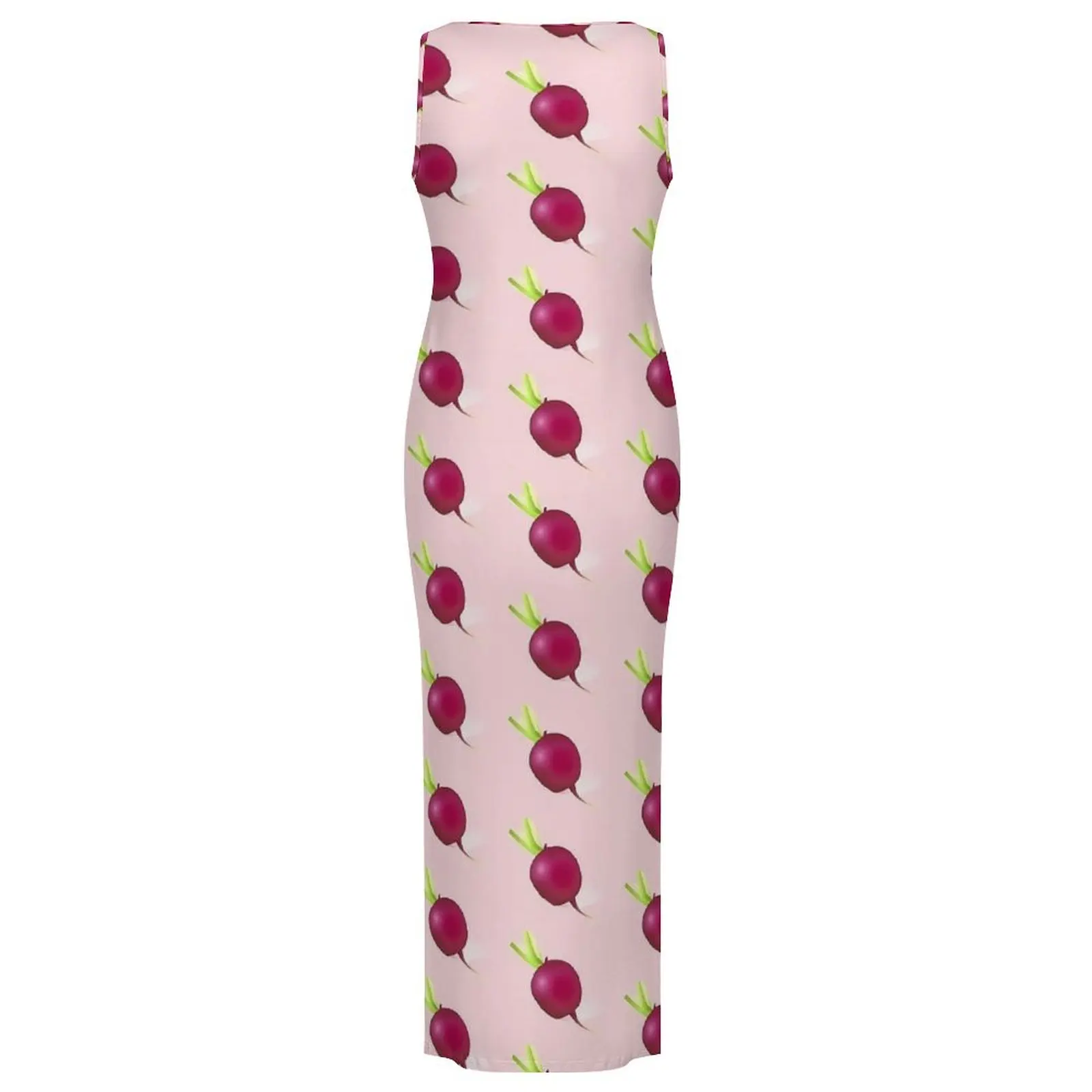 여성 붉은 무 드레스 야채 프린트 캐주얼 Y2k Bodycon 드레스 휴일 민소매 맥시 드레스 패턴 오버 사이즈 Vestidos