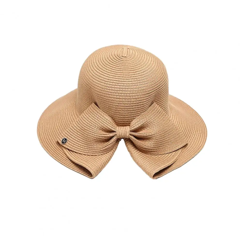 Women Sun Hat Stylish Women's Wide Brim Sun Hat with Back Bowknot Detail Adjustable Anti-uv Beach Straw Hat for Summer