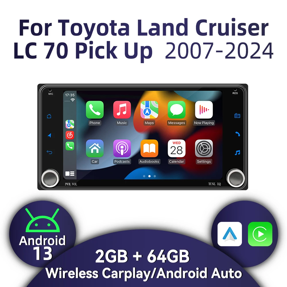 راديو أندرويد 2Din لسيارة تويوتا لاندكروزر لاند كروزر LC 70 التقاط 2007-2024 شاشة 7 بوصة Carplay سيارة ستيريو الوسائط المتعددة Autoradio