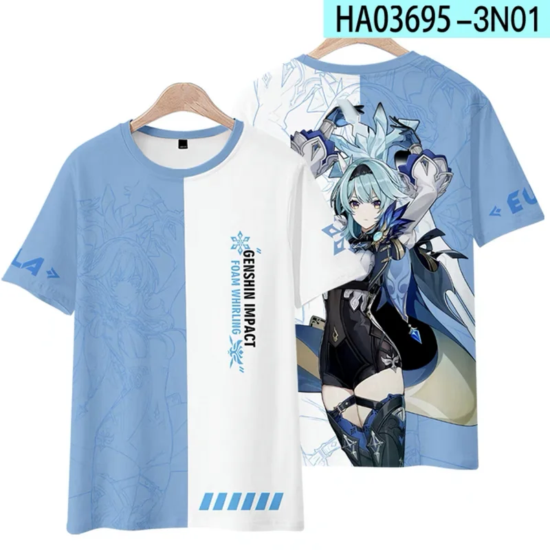 Genshin Impact Eula Lawrence 3D Printing Japanese Kimono, Haori entreMiCosplay Fashion, Summer Casual Cool Short Sleeve Streetwear