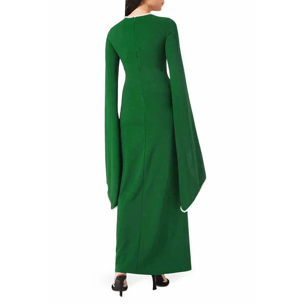 YUNLAN Elegant Pearl Pendant Smock Sleeve Evening Dress 2025 Custom Formal Round Neck Floor Length Luxury Dubai Green Ball Gown