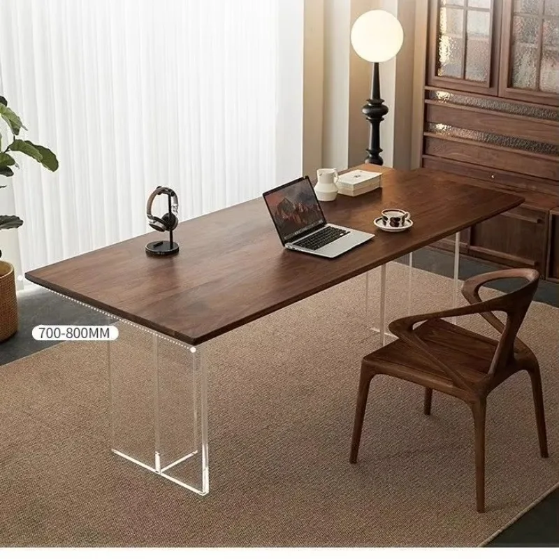 Zwart walnoot acryl hangende massief houten eettafel en stoel combinatie groot bord werkbank wabi zandwind home Nordic s