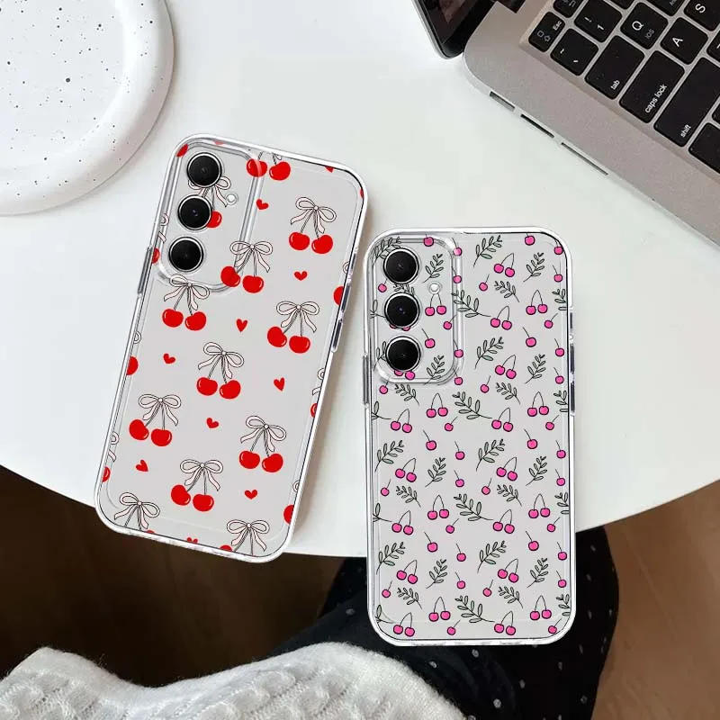 

Cartoon Cherry Leaf Pattern Cover For Samsung Galaxy A57 A37 A56 A05 A55 A14 5G 4G Protective Transparent Phone Case