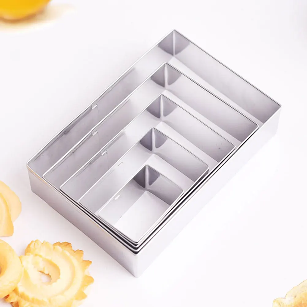 

5Pcs Stainless Steel Rectangular Baking Mold Set Cookie Cutter for Cake Pastry Dough Mousse Tart Craft Dessert Making Tool