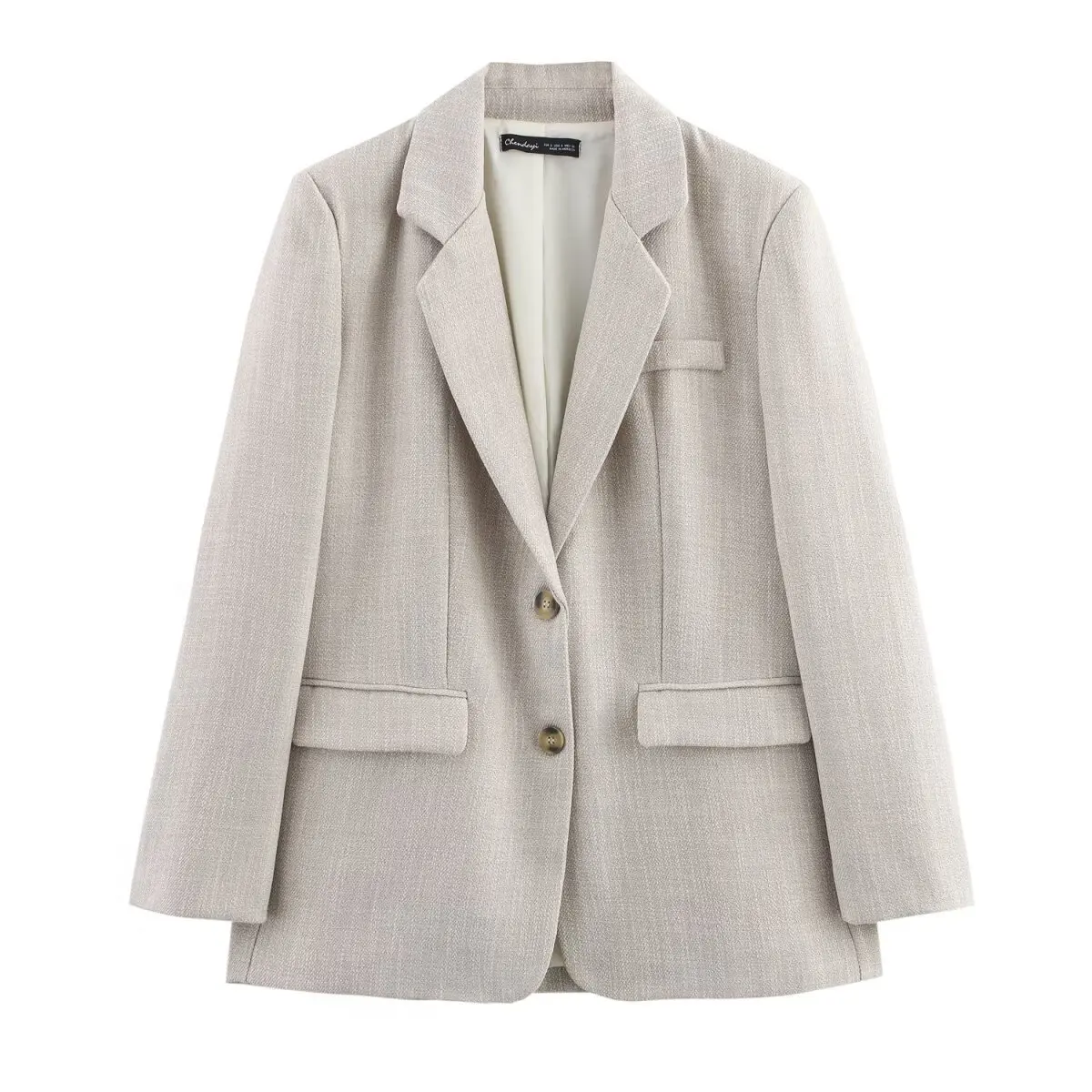 숙녀 새로운 레트로 투피스 오피스 리넨 혼합 양복 재킷 긴 바지 세트 어깨 패드 재킷 압연 바지 세트