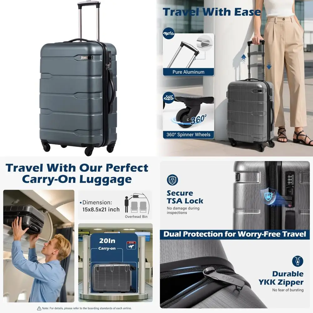 

Легкий чемодан-спиннер с замком TSA — твердый корпус из ПК + АБС-пластика, бирюзовый 20-дюймовый чемодан для путешествий