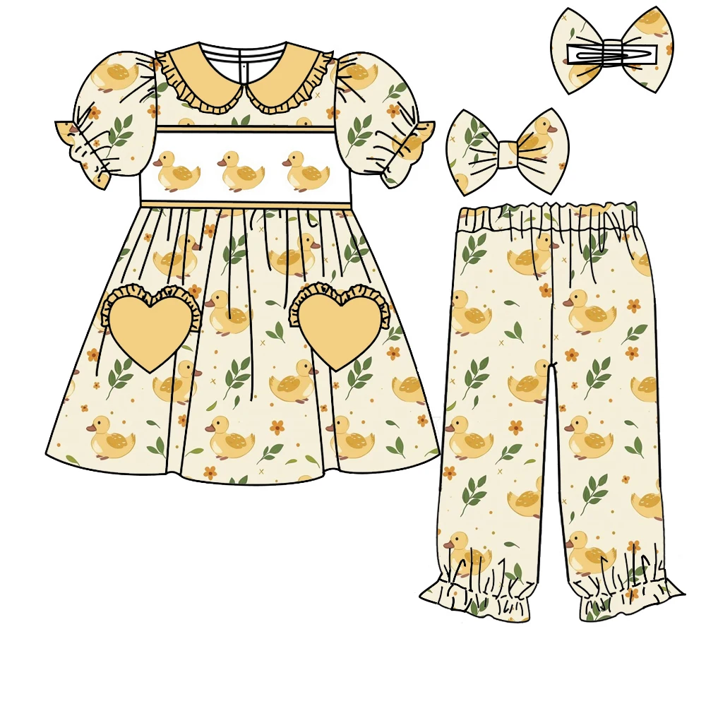 

Оптовая продажа, высококачественный молочный шелк, удобный повседневный пижамный комплект для девочек, без минимального заказа, карманы в форме сердца