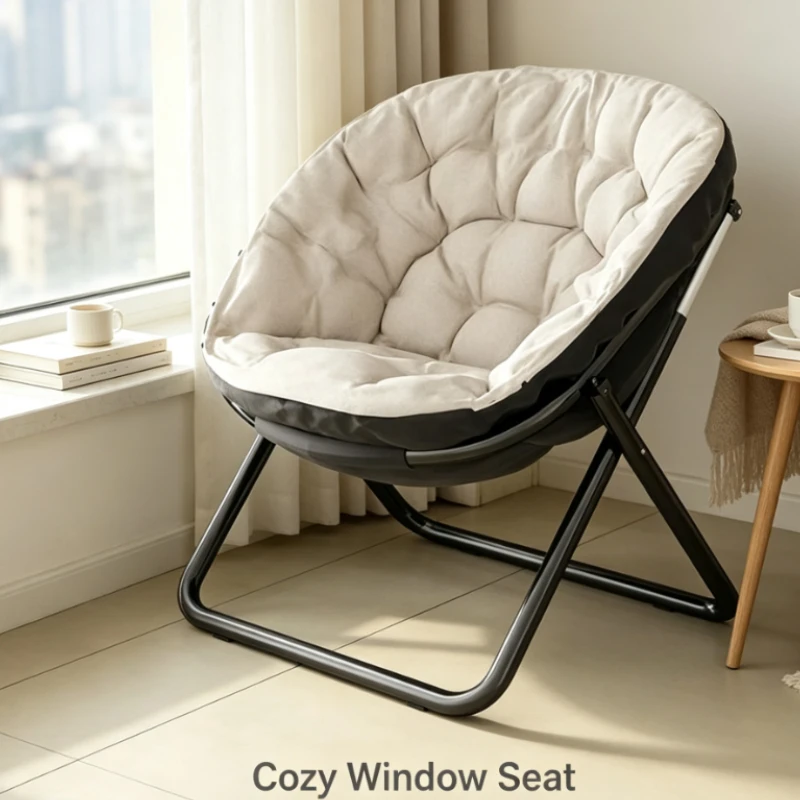 Moon Shaped Folding Chair With Plush Padding And Reinforced Frame For Dorm Or Study Setup