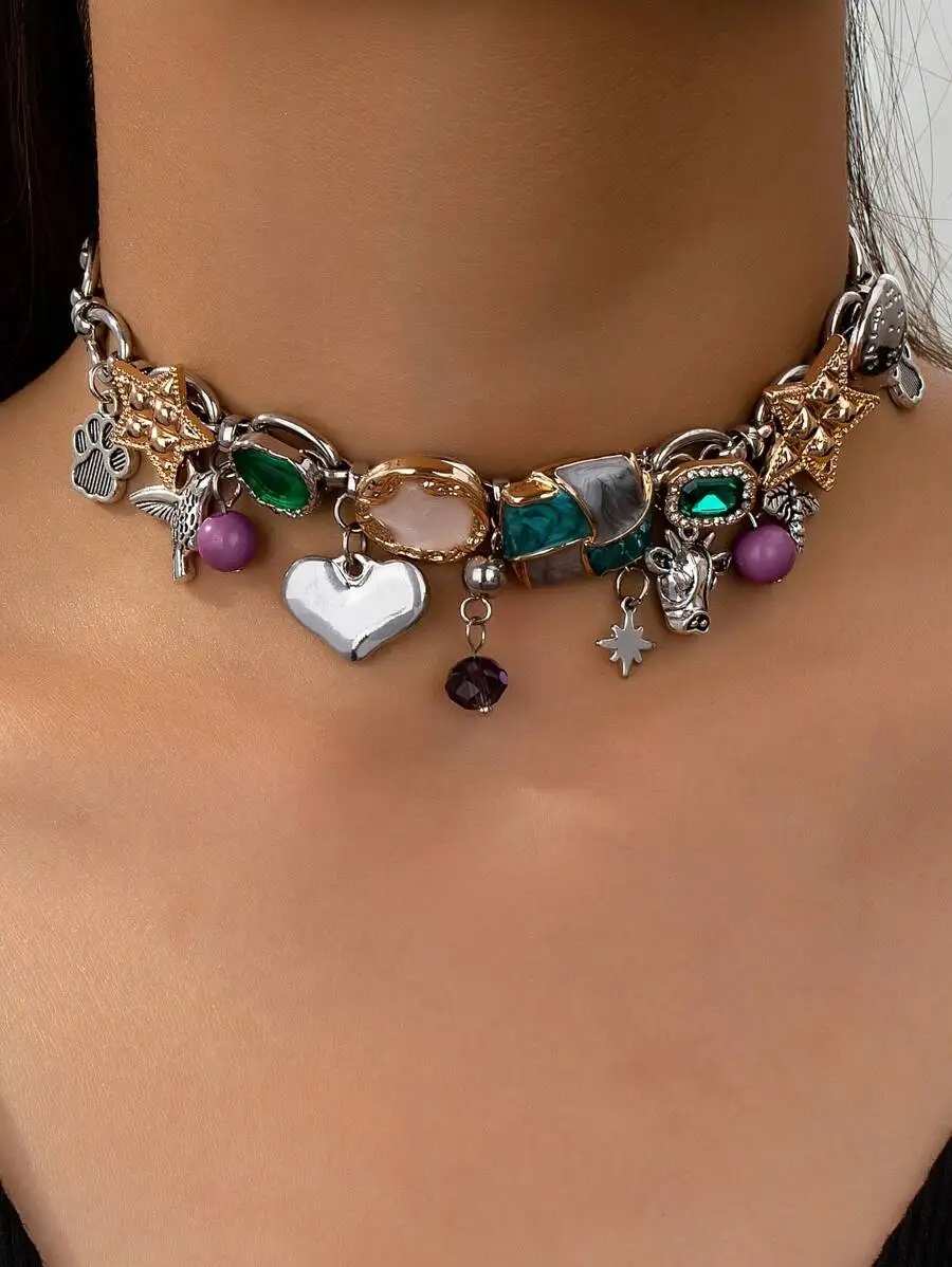 

Многофункциональное ожерелье-чокер с подвесками в виде сердца, звезды, животных и драгоценных камней для женщин
